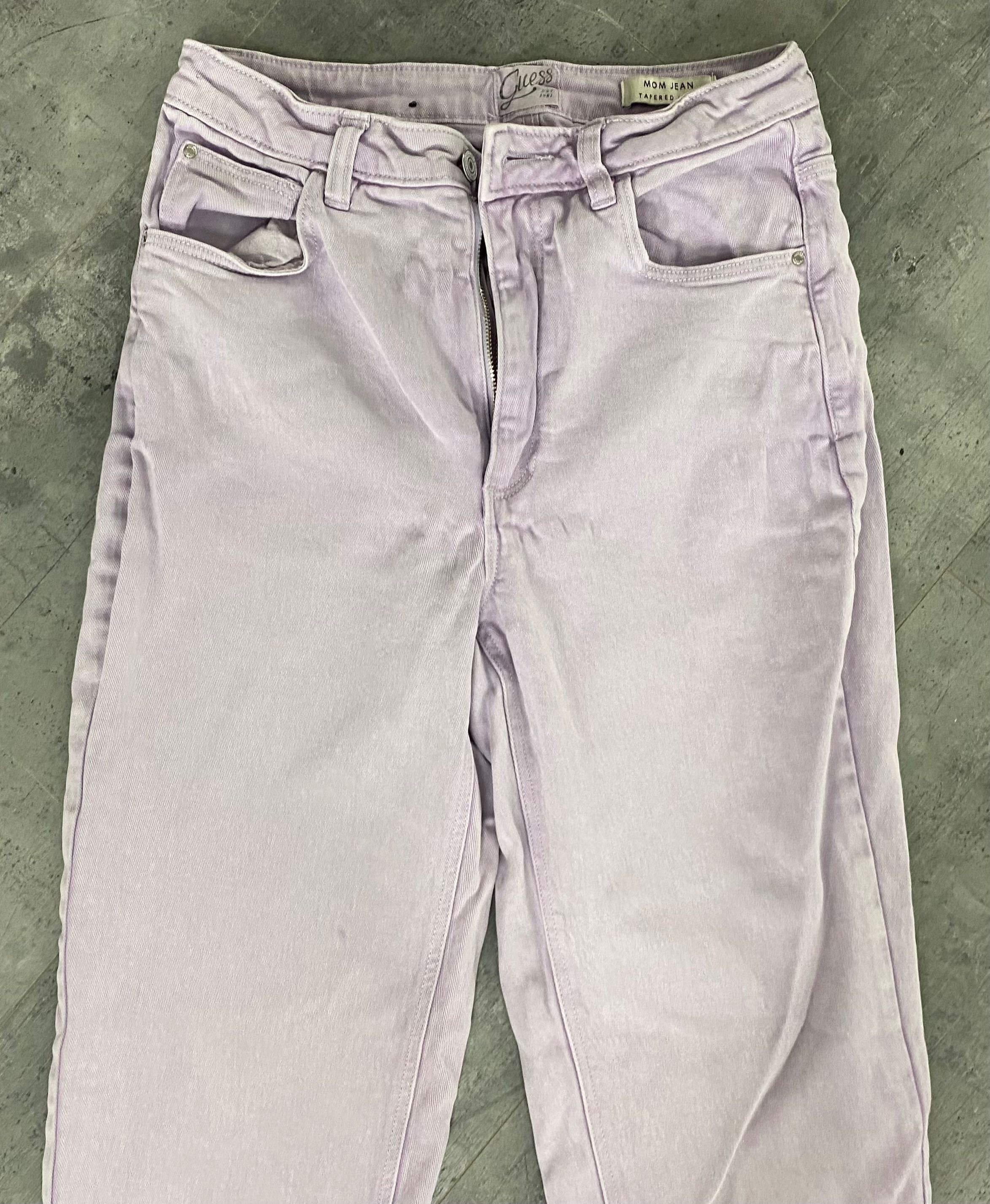 Liliowe pastelowe dżinsy mom jeans feet Guess 27 xs-s wysoki stan