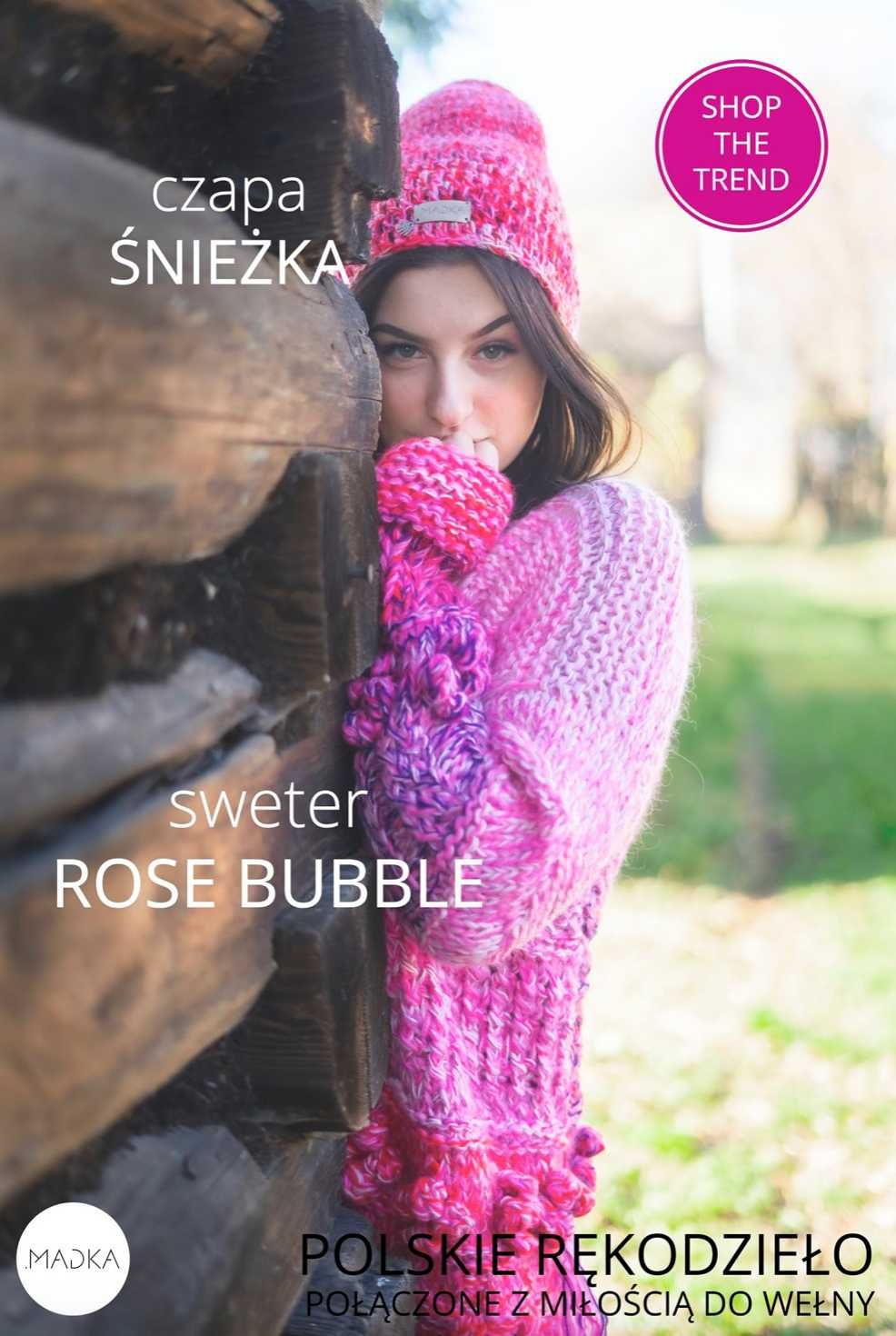 Kardigan płaszcz handmade sweter Madka różowy frędzle bąble