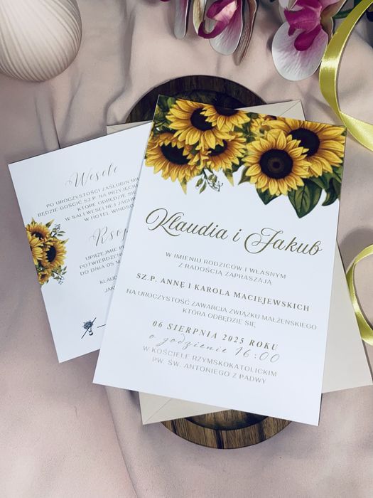 Zaproszenie ślubne ze słonecznikiem