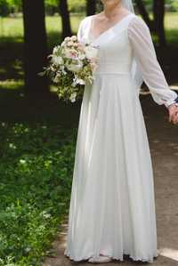prosta, klasyczna, muślinowa suknia ślubna Alabaster (écru)