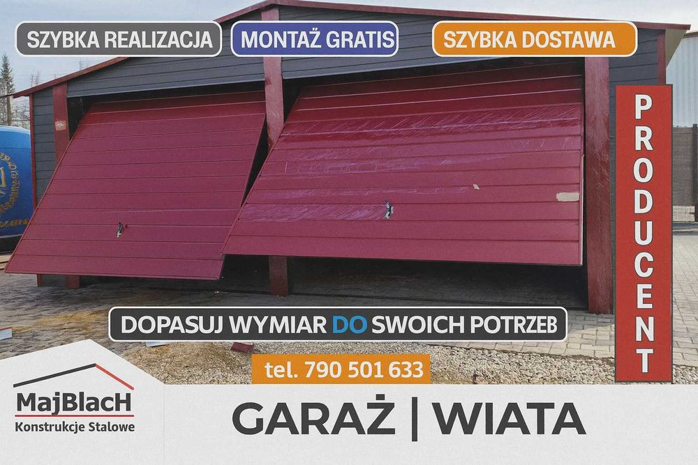 GRAFIT / Profil / Garaż Blaszany /Brama ORZECH /Dwuspadowy – Maj-Blach