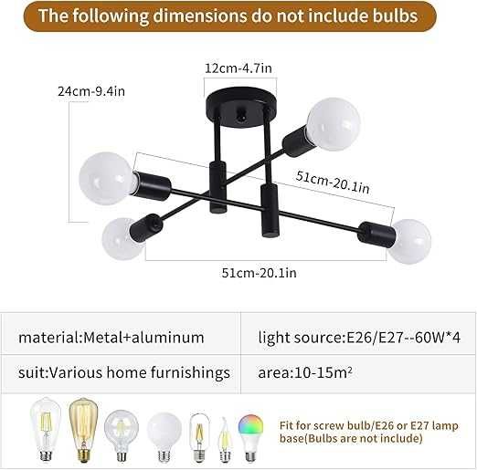 Nowoczesna lampa sufitowa JIINOO, 4-ramienny, industrialny