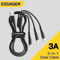 Кабель USB Essager 3в1 micro USB, type-C, Lightning 1м. чорний