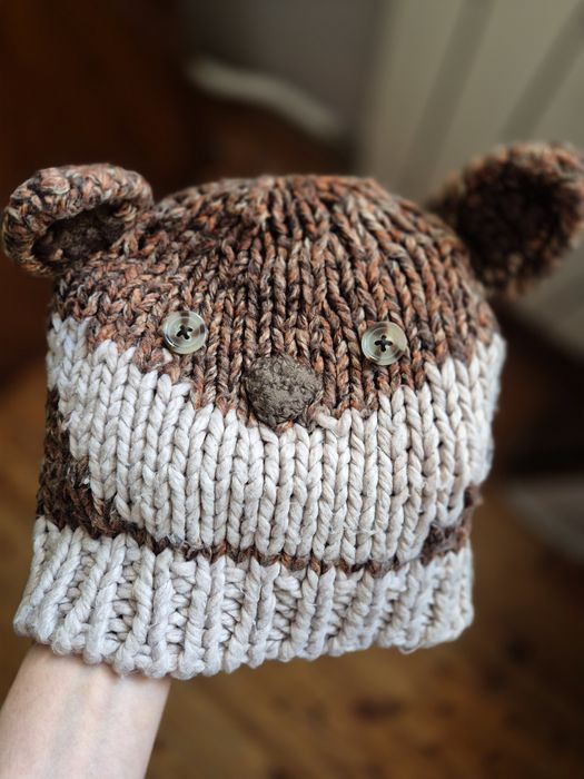 Czapka zimowa vintage młodzieżowa dziecięca brązowy miś z uszami