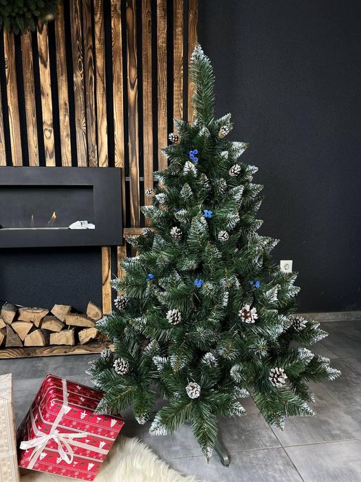 ялинка Елітна з шишками та калиною 1,5м. (синя) в коробці