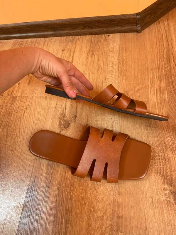 41 nowe klapki buty plaskie eko skora braz karmel