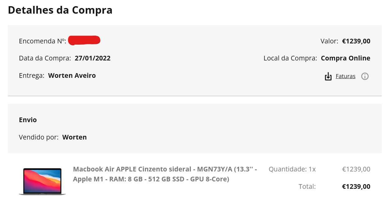 MacBook Air 13″ M1, 8 GB RAM, 512 GB SSD – apenas 108 ciclos!