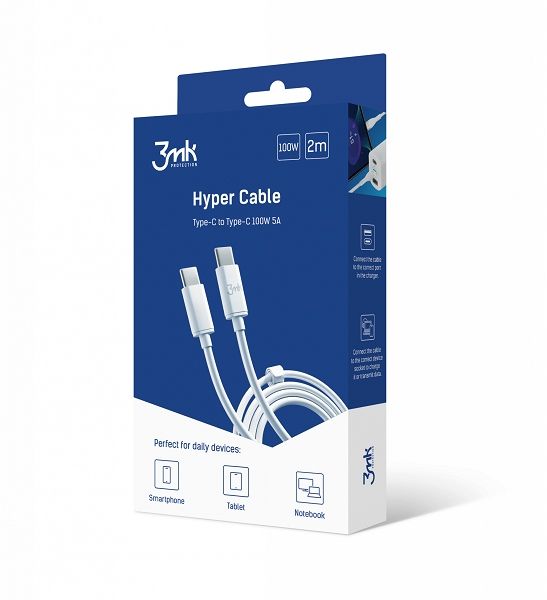 3MK Hyper Cable USB-C/USB-C 2m 100WKabel Biały/White