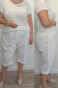 Spodnie spodenki Bermudy eleganckie garnitur kant białe na gumce r 54