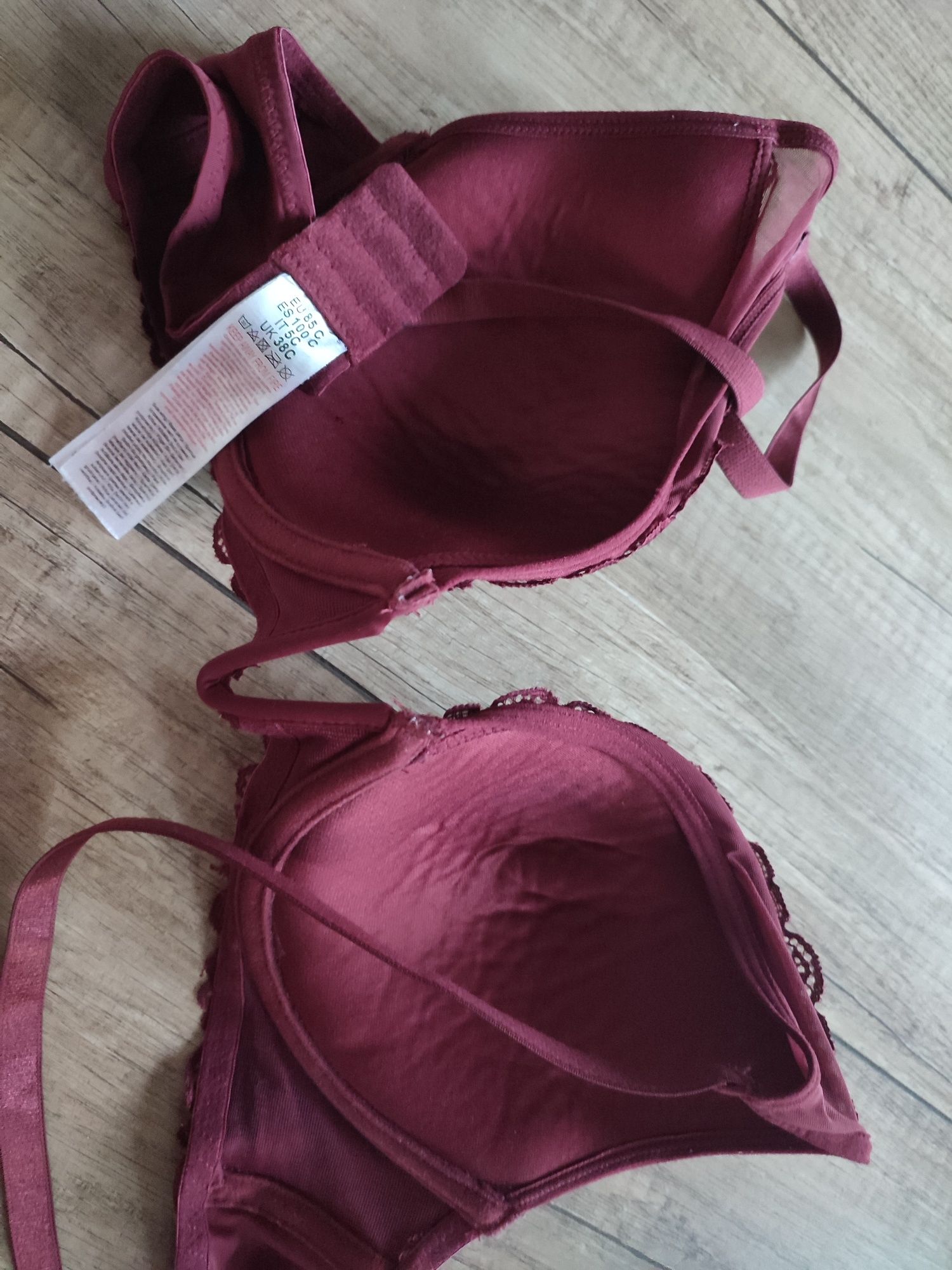 Stanik biustonosz koronkowy 85c bordo