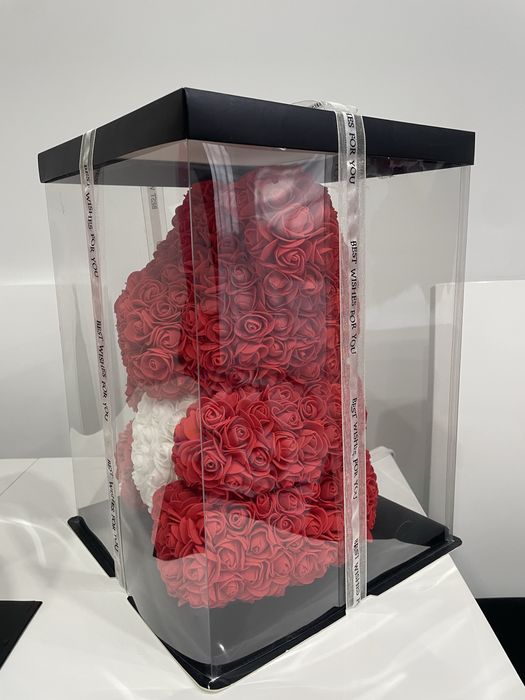 Miś z płatków róż Tose Teddy Bear różany piankowy czerwony biały 40 cm