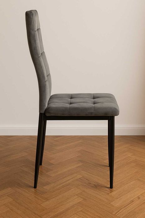 Krzesła Tapicerowane Welurowe Pikowane Do Jadalni I Salonu 4 Szt Szare