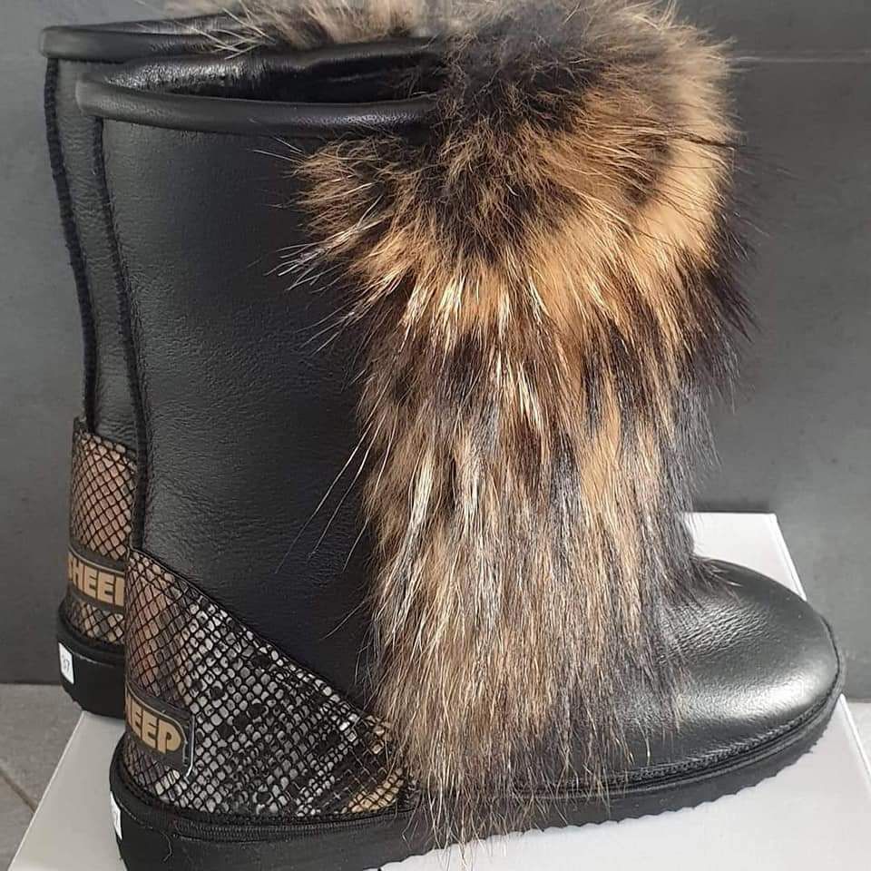 Buty damskie śniegowce naturalne futerko z jenota