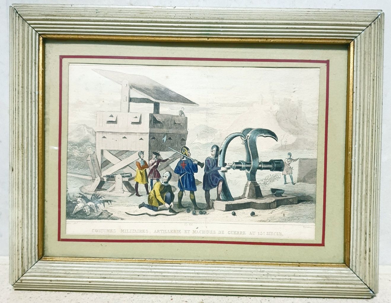 Quadro com antiga gravura francesa de costumes Militares do Sec. XV