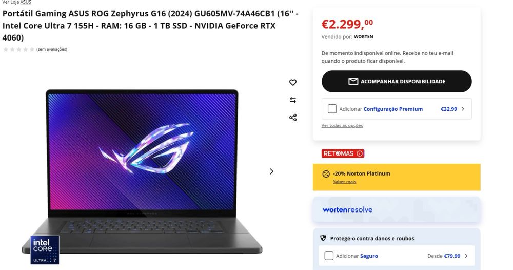 ASUS ROG Zephyrus G16 Ulta7/16Gb/RTX4060/240Hz 2k **TROCO**