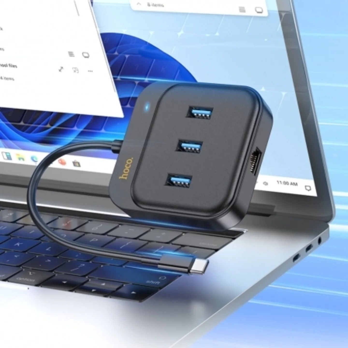 USB Hub для ноутбука HOCO HB35  4-in-1 Gigabit Ethernet Adapter