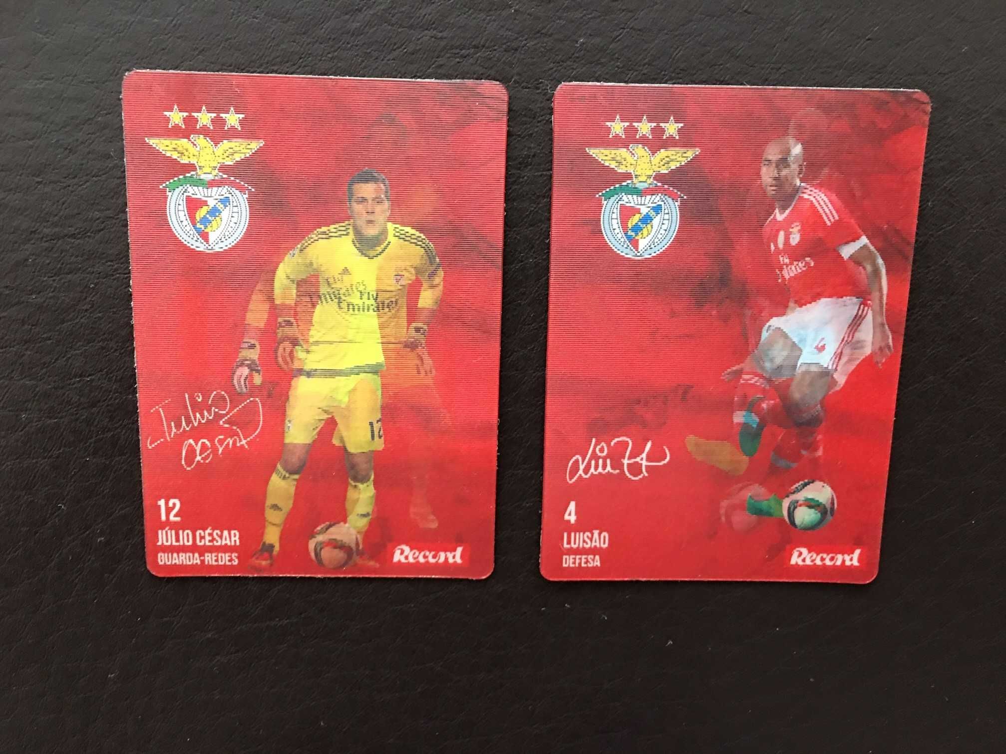 2 cartas/cromos/figuras do Benfica - Record - Luisão + Júlio César