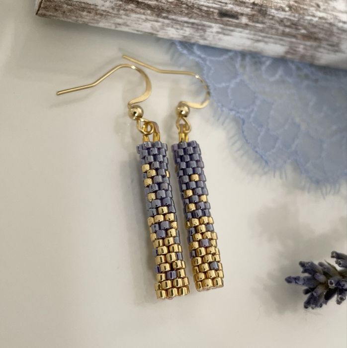 Kolczyki Lawenda z koralików japońskich Miyuki Delica, handmade
