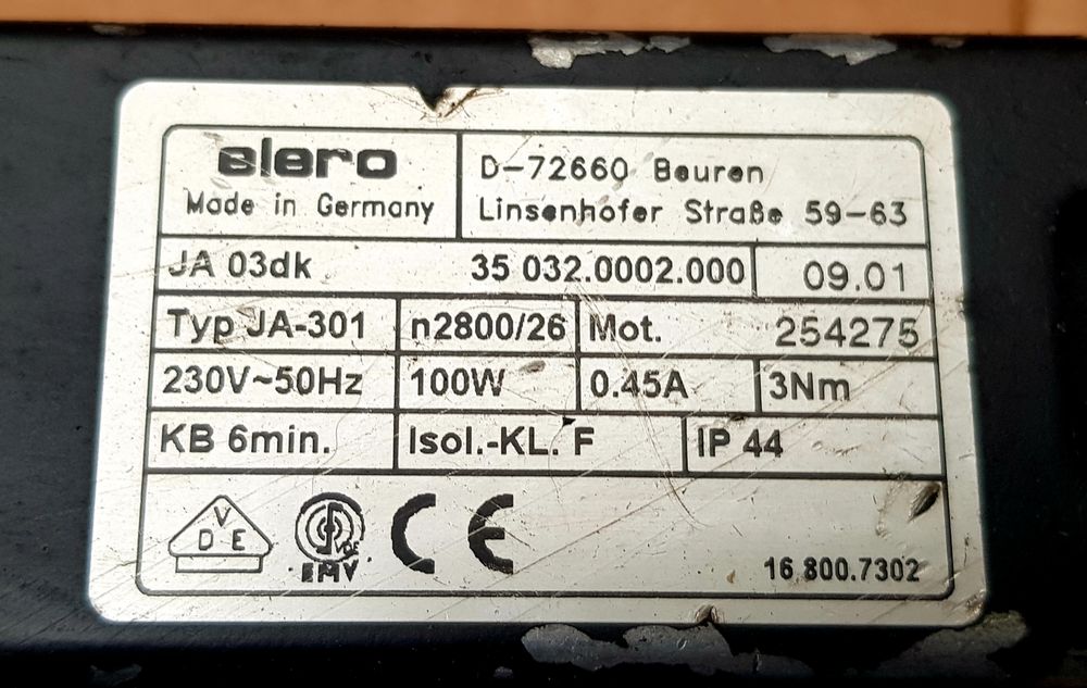 Silnik markiz Elero JA-301 100W 3Nm 230V IP44 do rolet NOWY