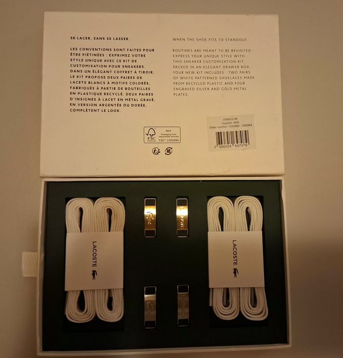 Kit Atacadores + Chapa Dourada e Prateada - LACOSTE - NOVO