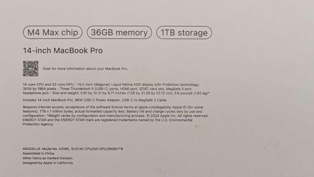 MacBook Pro 14" M4 Max | 36GB RAM | 1TB SSD | AppleCare+ 2027