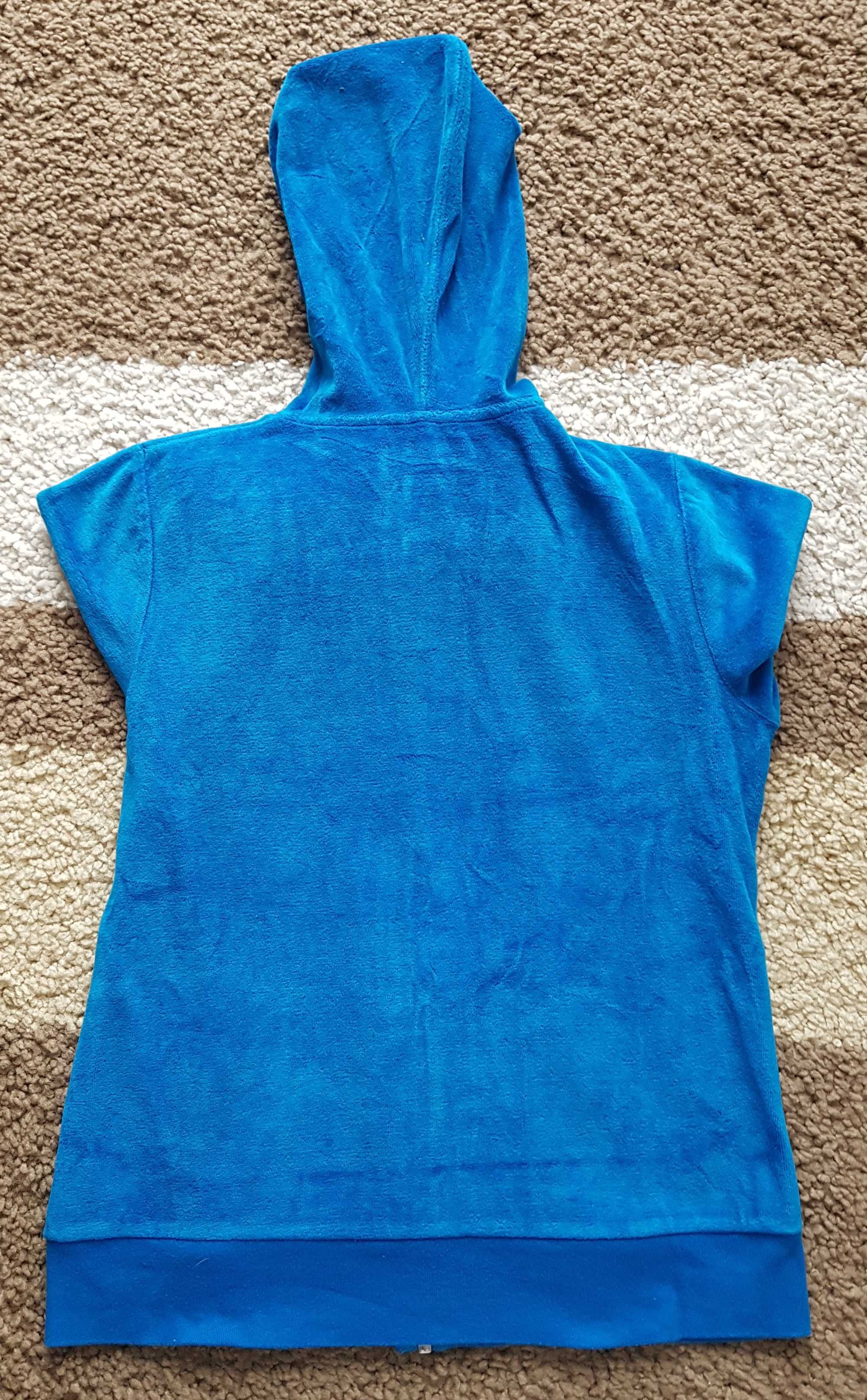 Bluza welurowa r. 164, niebieska, aplikacja, dla dziewczynki