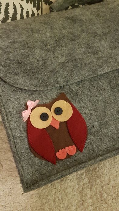 Etui filc filcowe na laptopa hand made sowa