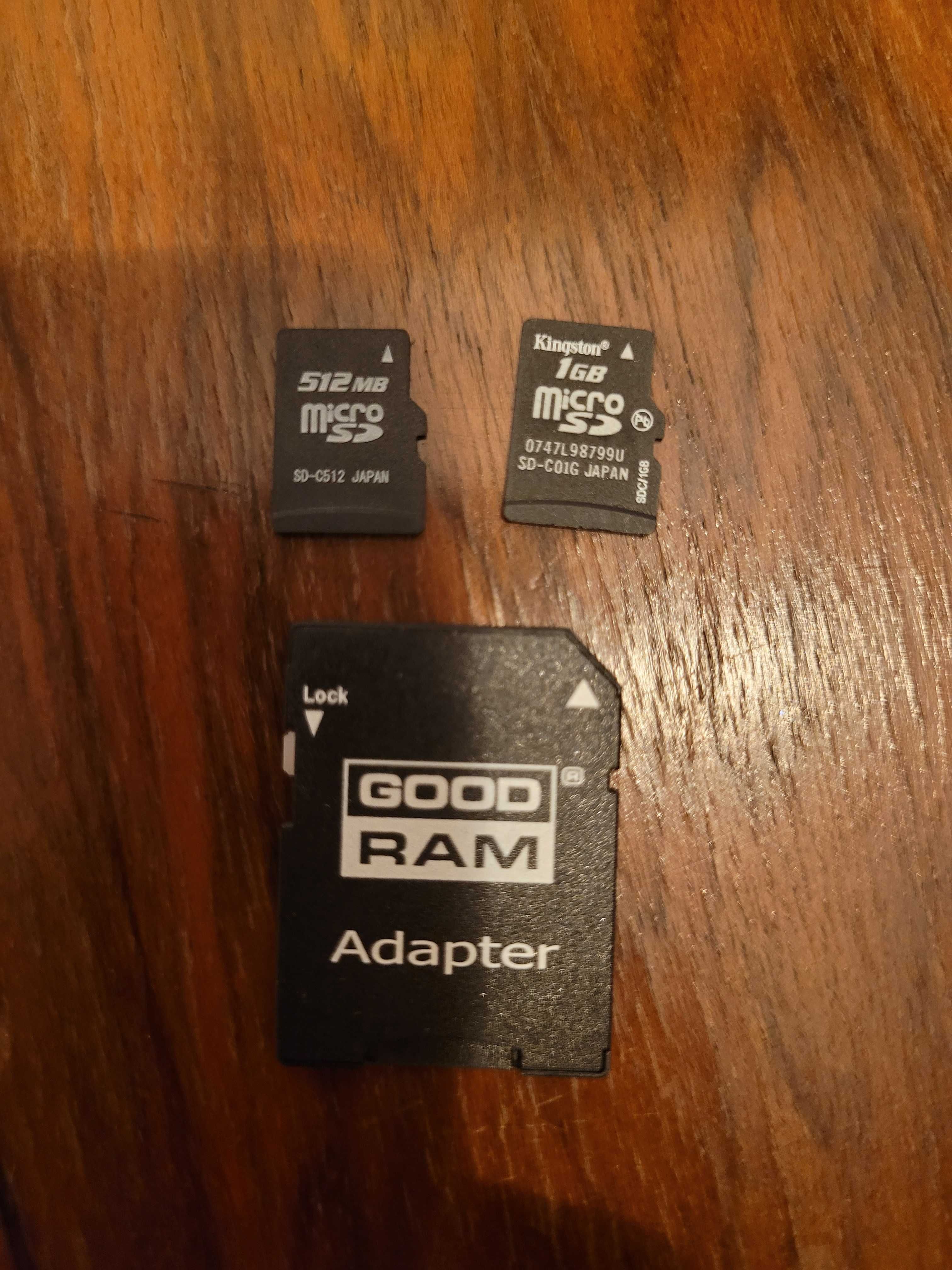 Karty pamięci microSD (1 GB Kingston,512 MB) + Adapter microSD GoodRam