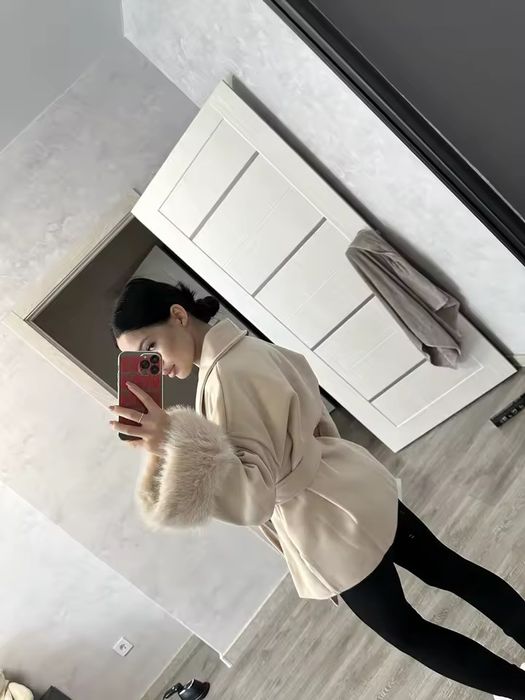 Пальто с мехом теплое пальто Gues пальто на запах с ремнем куртка мех