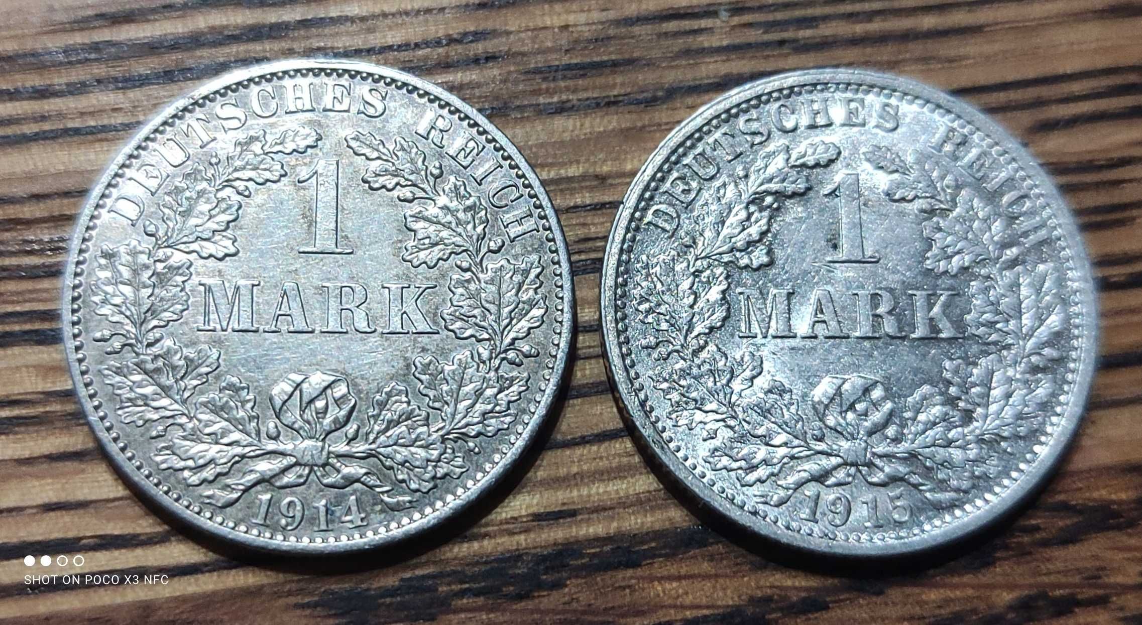 Monety srebrne Niemcy 1 marka 1914 i 15 mennicze piękne srebro ag