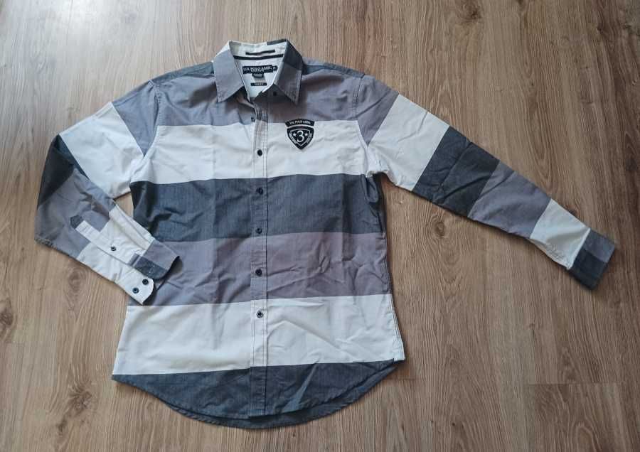 U.S. Polo Assn. koszula męska w paski szaro-biała rozmiar M