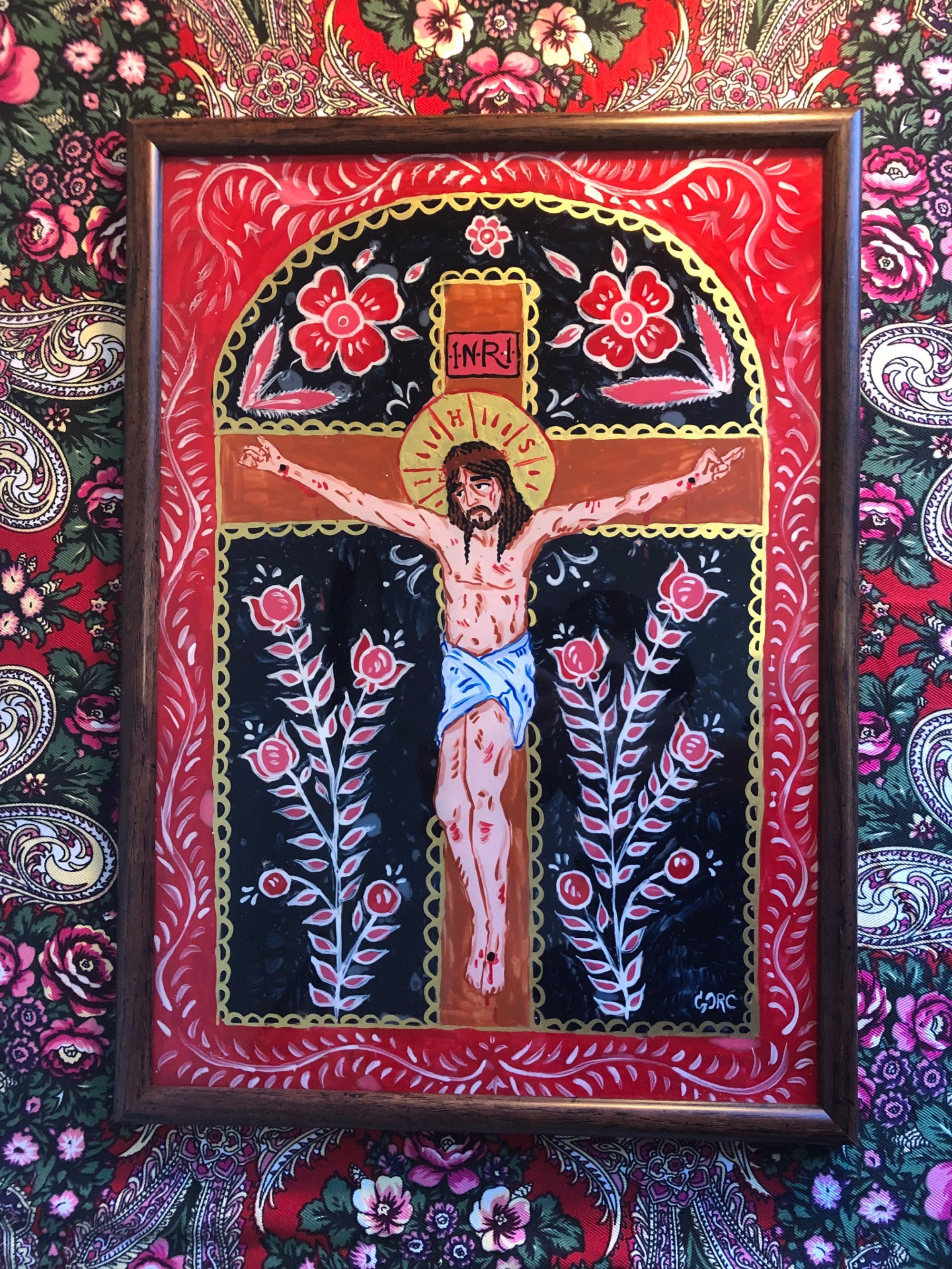 Ukrzyżowany Jezus - Góralski Obraz na Szkle