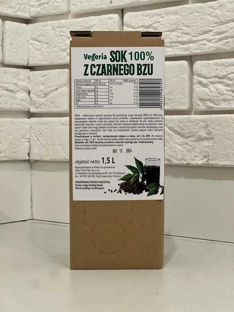 Sok z Czarnego Bzu 100% Tłoczony Naturalny NFC 1.5 L