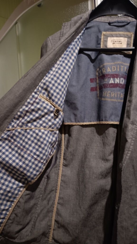 Camel  Męska marynarka lniana casual na wiosnę i lato, 52% Len, M/L