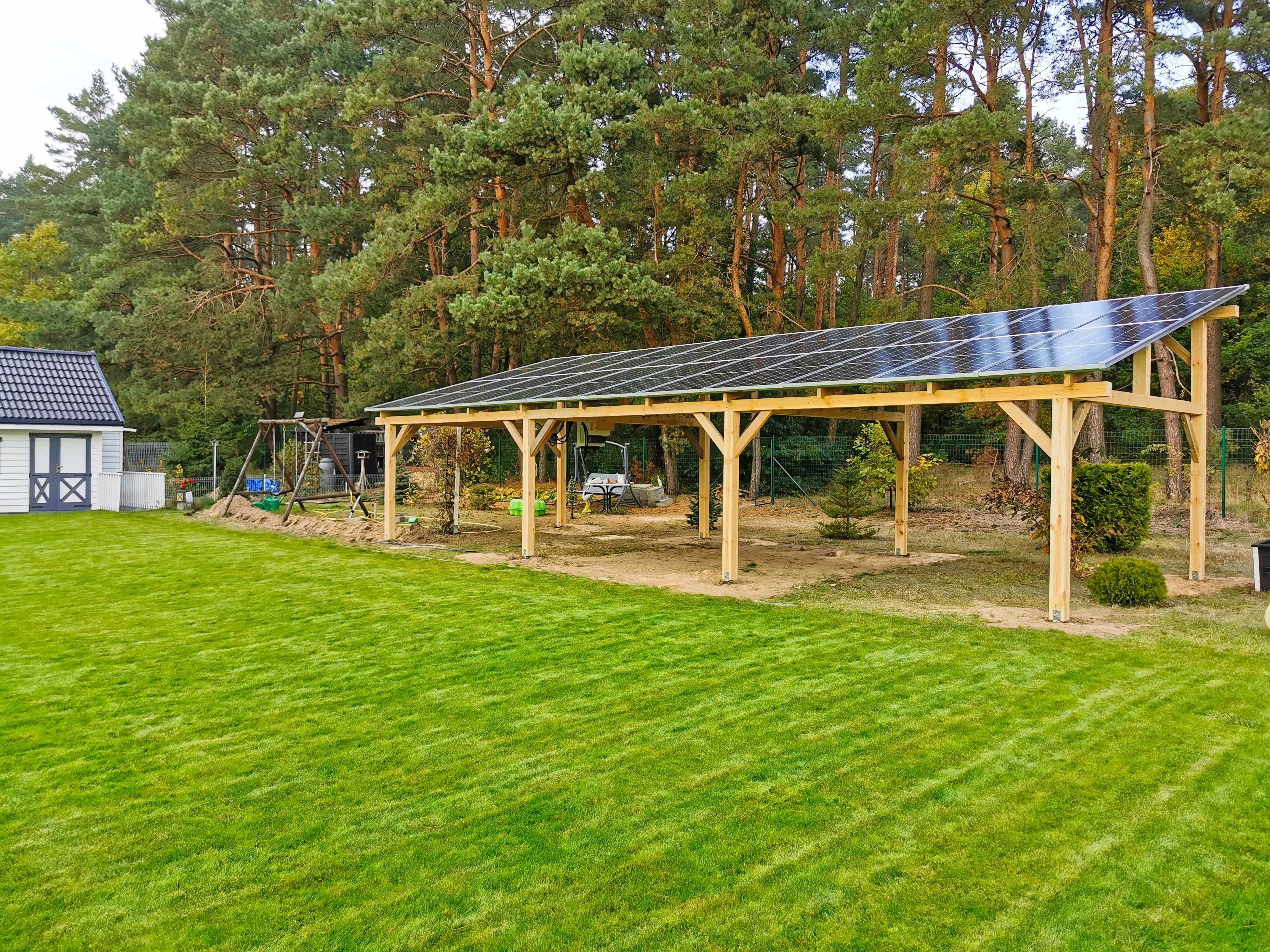 Drewniana Wiata Altana Fotowoltaiczna 9.9 kW z magazynem 15 kWh