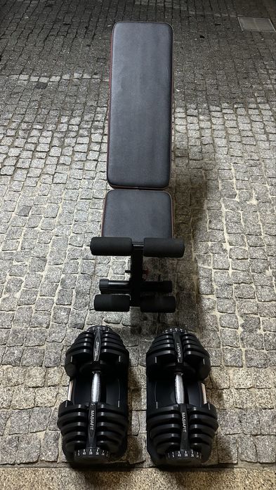 Halteres ajustáveis 40kg + banco inclinável
