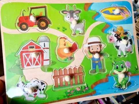 NOWE Puzzle Drewniane z uchwytami Wesoła Farma nowe zabawki