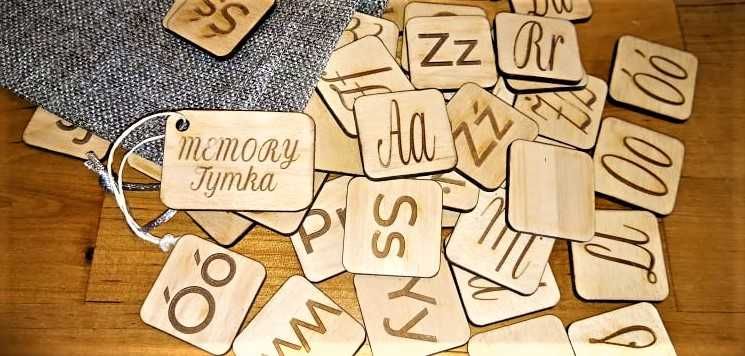 Drewniane, personalizowane MEMORY, literki