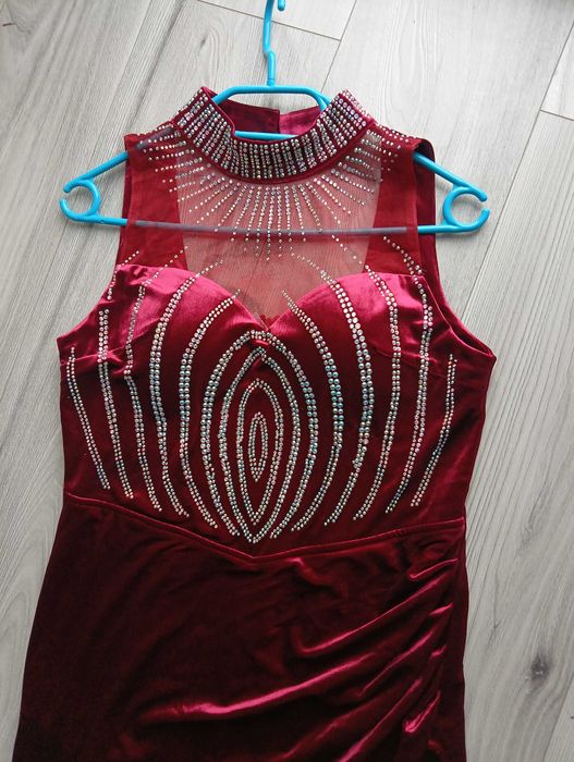 Sukienka długa wesele andrzejki sylwester, kamyczki rozporek L/40