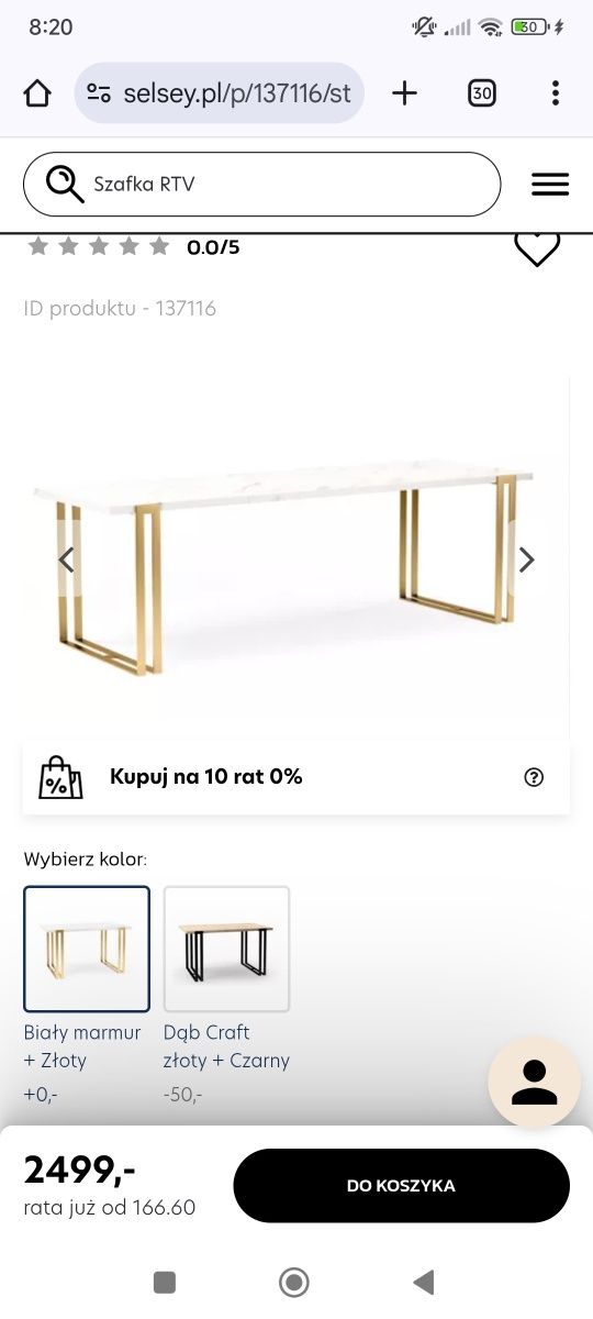 Stół biały złote nogi