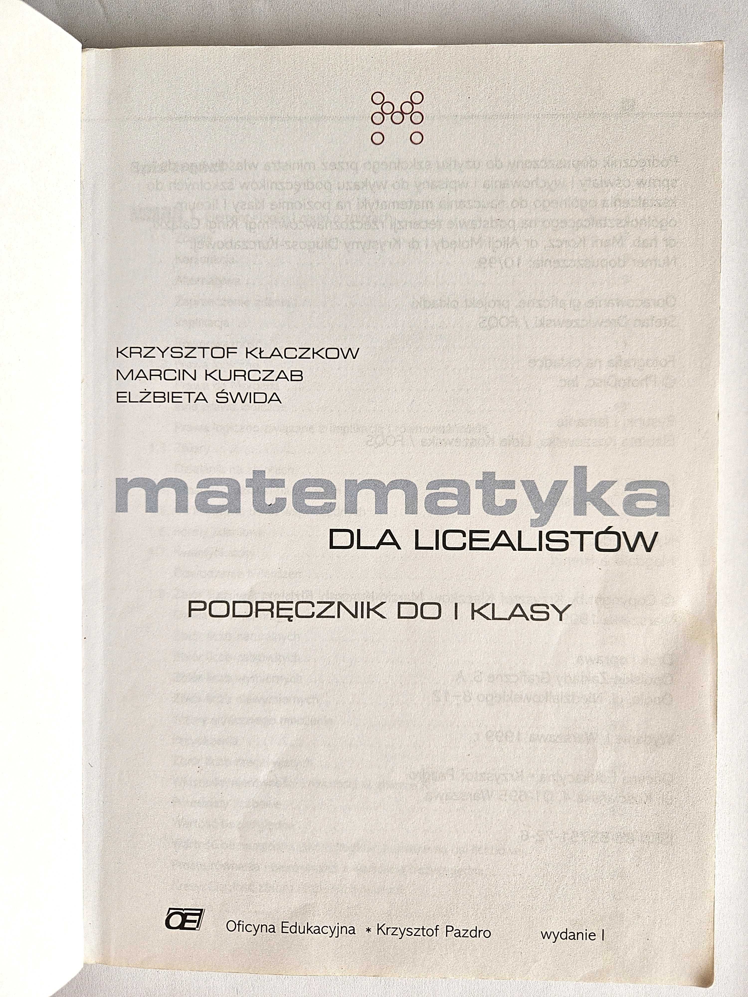 MATEMATYKA dla licealistów do 1 klasy - Krzysztof Kłaczkow