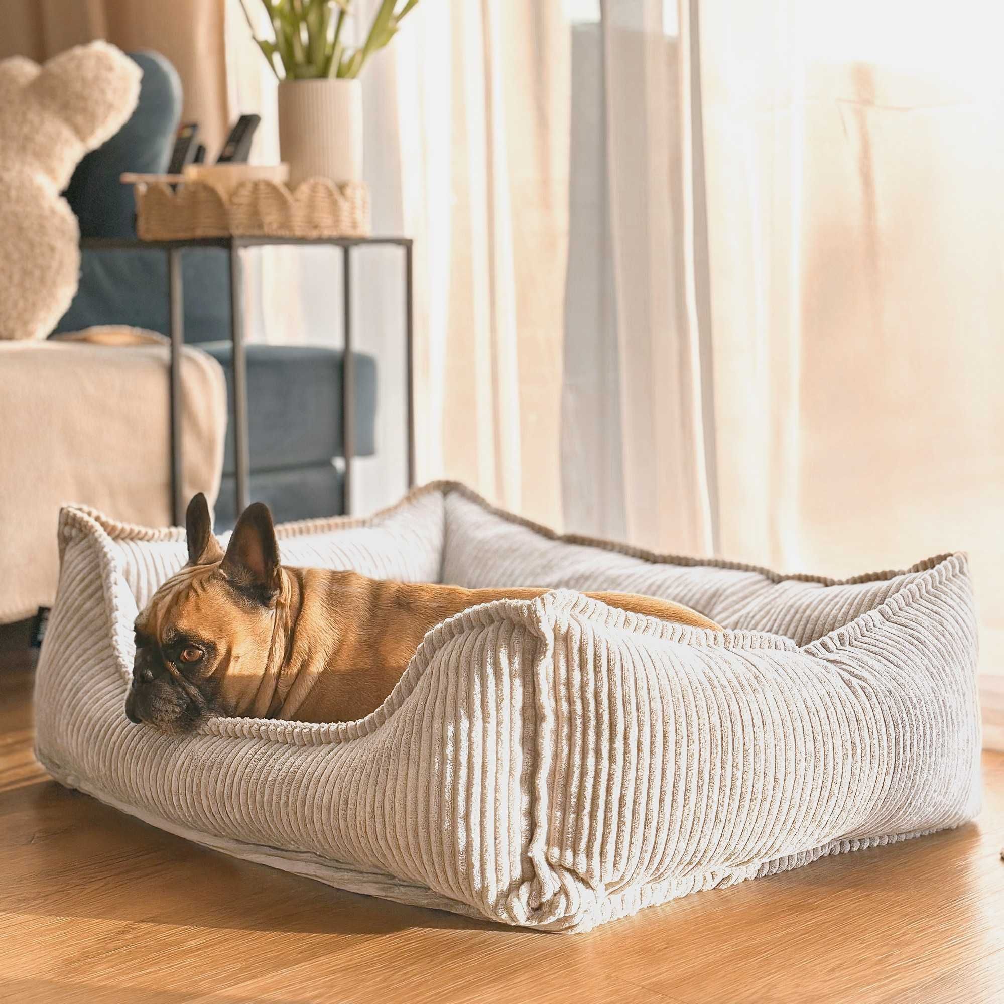 Seria PREMIUM - sztruksowe legowisko HUGO (80x60 cm, Beż)