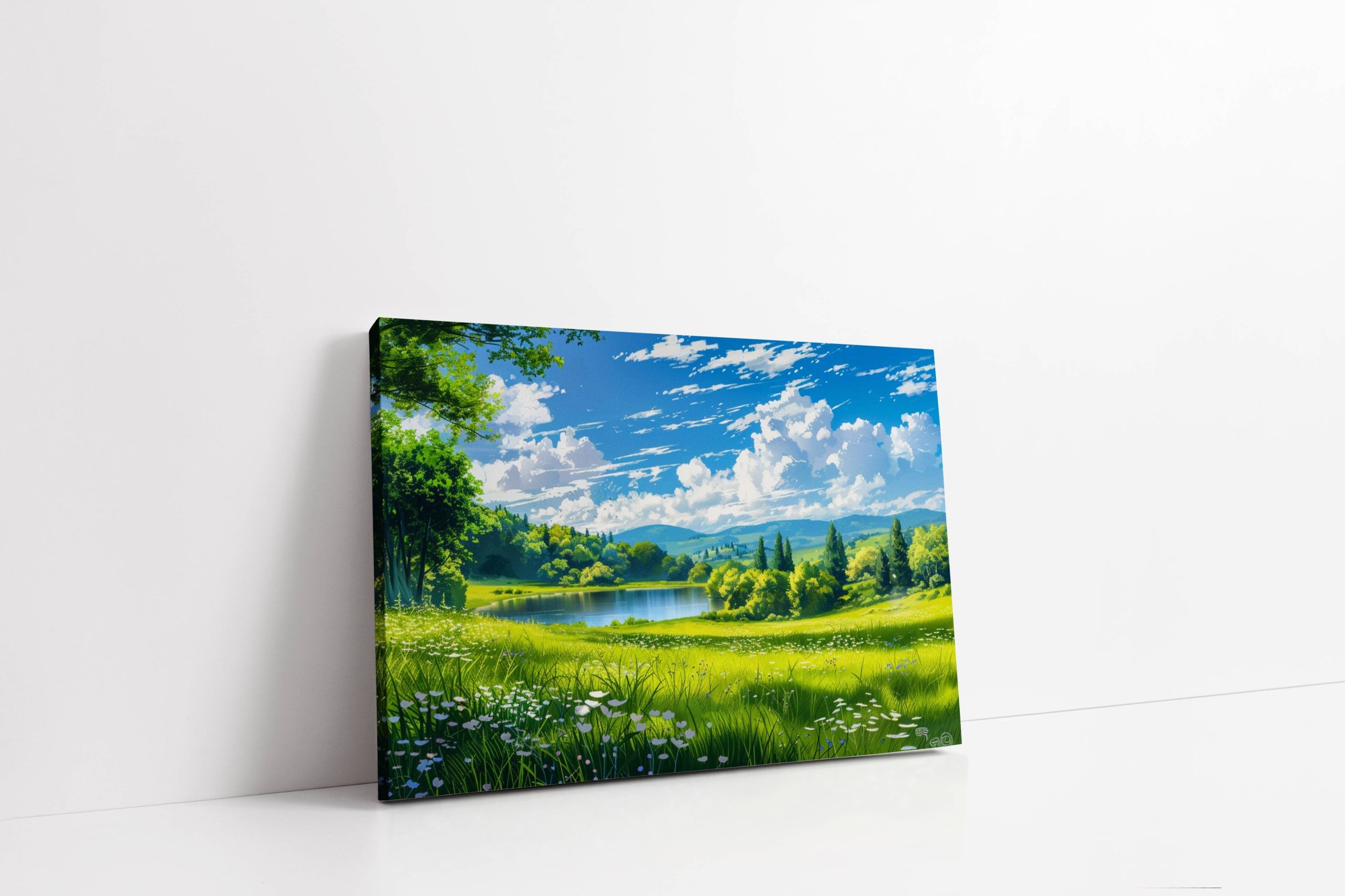 Obraz na płótnie "Łąka nad jeziorem" 120x80 cm - krajobraz do domu