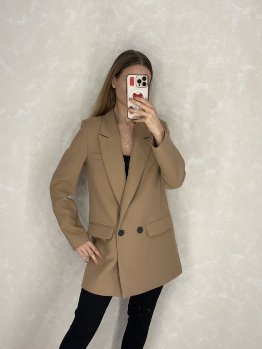 Піджак класичний жіночий коричневий подовжений універсальний XS-M