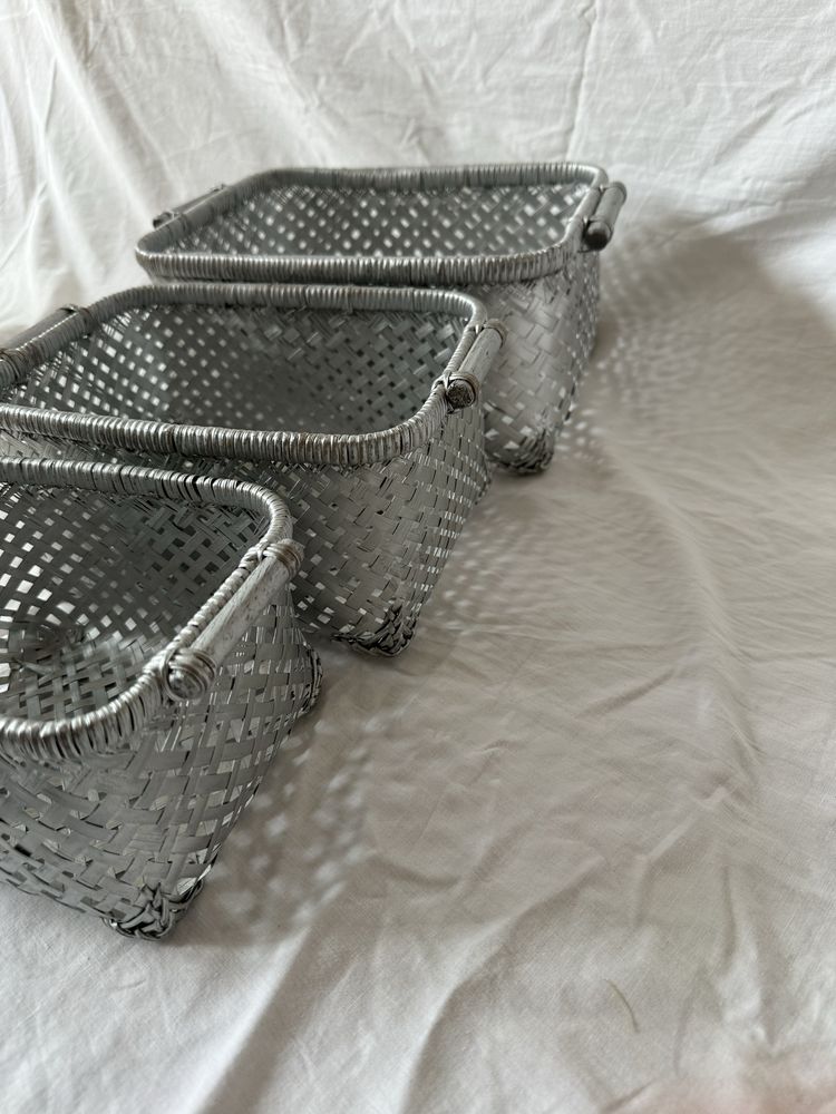 Conjunto 3 cestos prateados