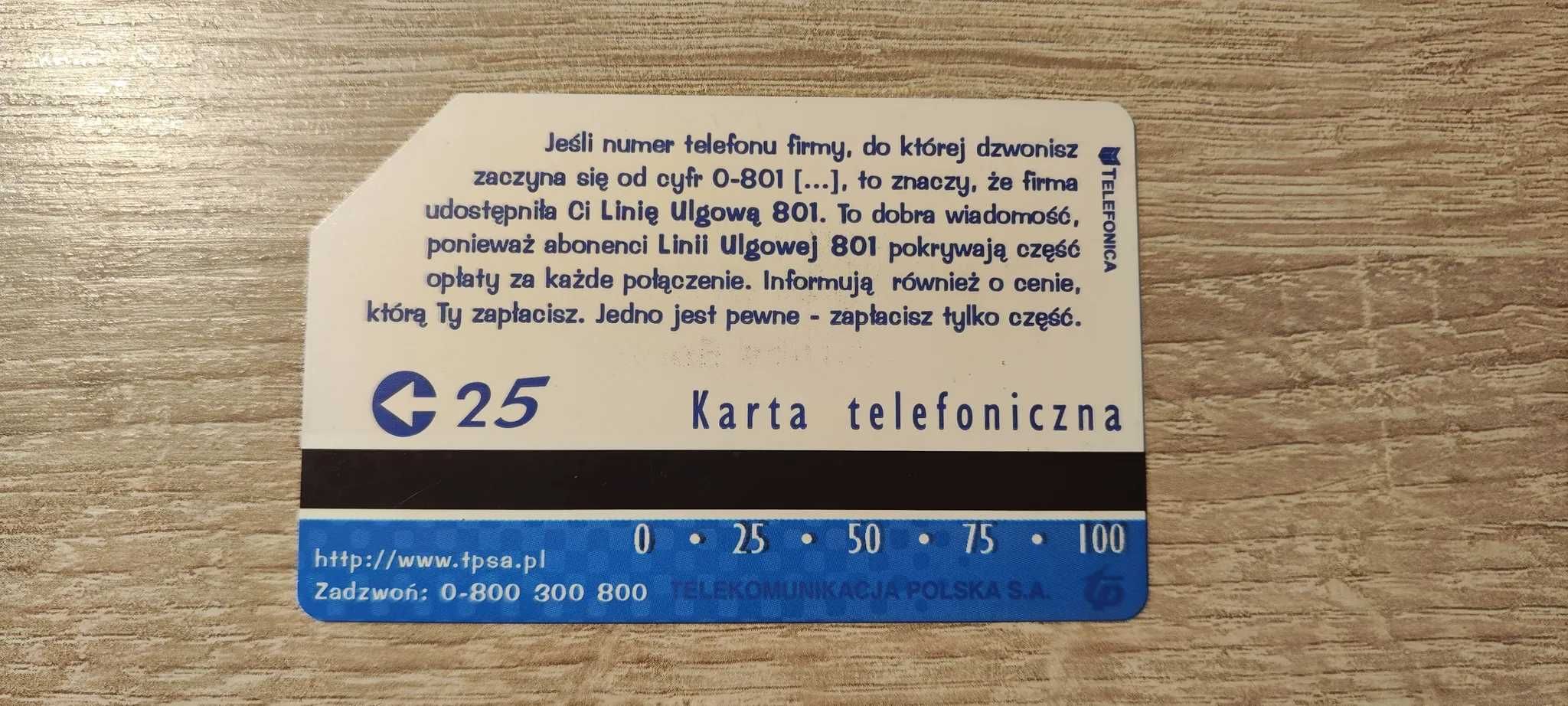 Karty telefoniczne - 801 Linia ulgowa - płacisz tylko część