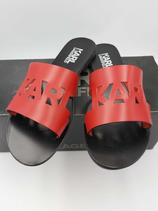 NOWE klapki KARL LAGERFELD skórzane czerwone rozmiar 36