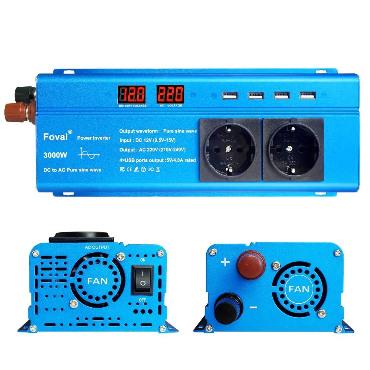 Інвертор Чиста Синусоїда 12V/220V Foval 3000W