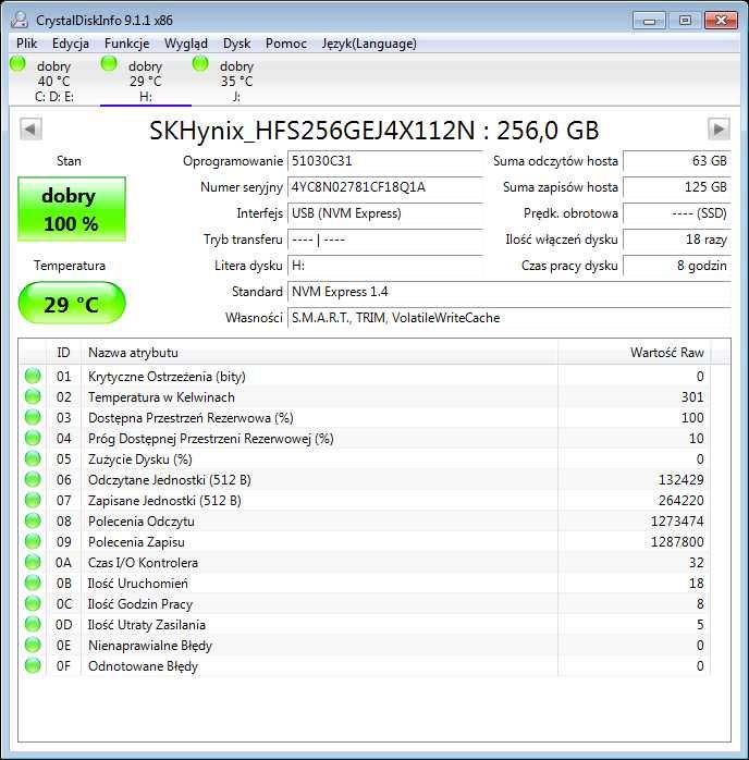 SK Hynix HFS256GEJ4X112N Dysk SSD M.2 NVME Do Laptopa 256GB Nowy