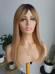 Długa peruka z włosów naturalnych Karmen blond z grzywka z odrostem